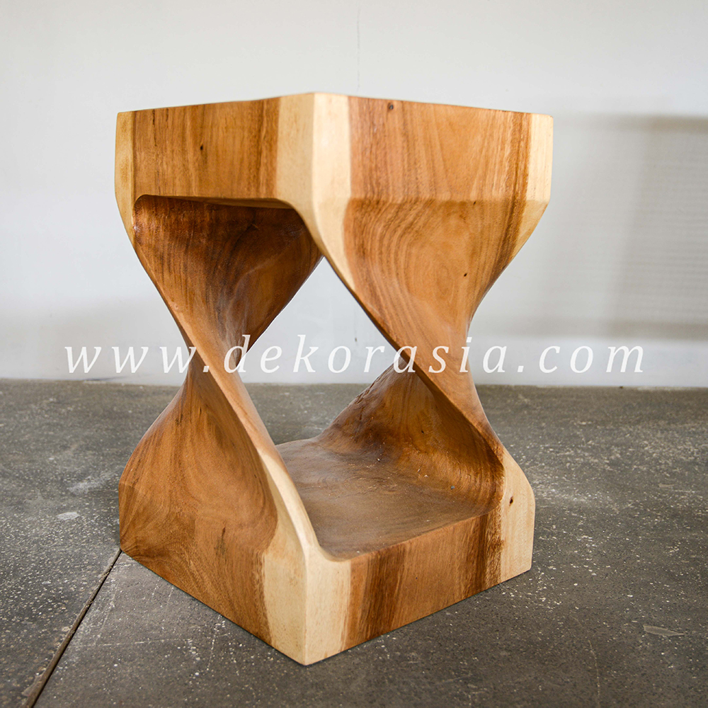 Squared Twist Stool - 3 Twist Wooden Stool