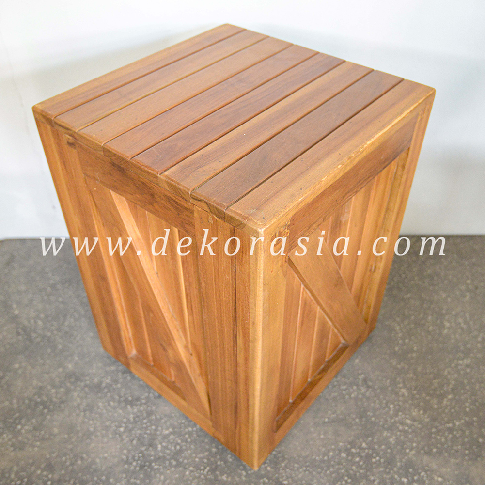 Teak Barn Stool with rubber feet D - 2 Wooden Stools Decoration