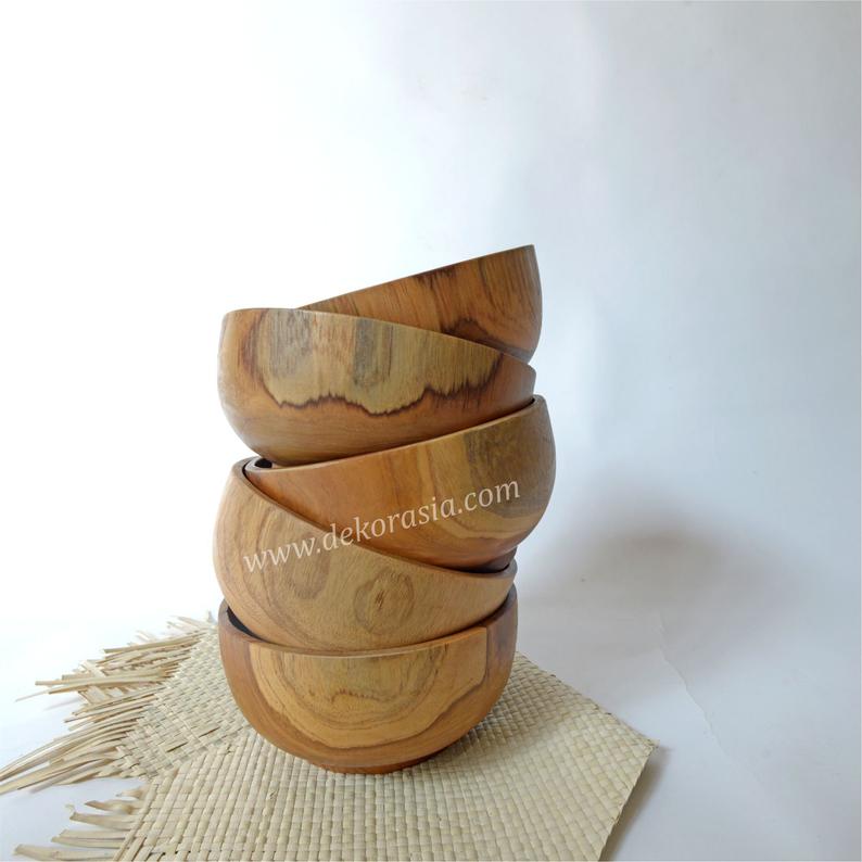 Teak Round Wood Bowl Size Dia 6.8 inches 3 Wood Bowl