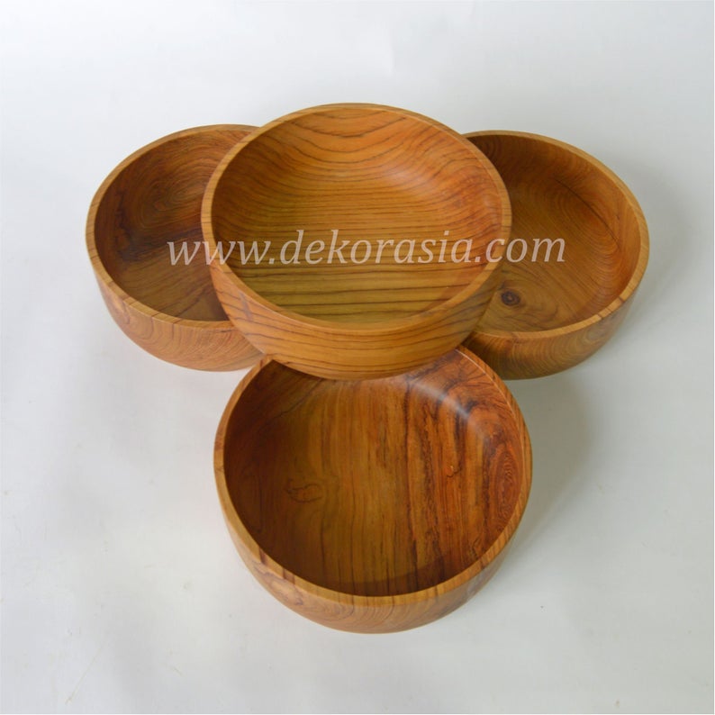 Teak Wood Round Bowl Serving Dessert Diameter 8.8 to 12 inches 1 Bowl Serving